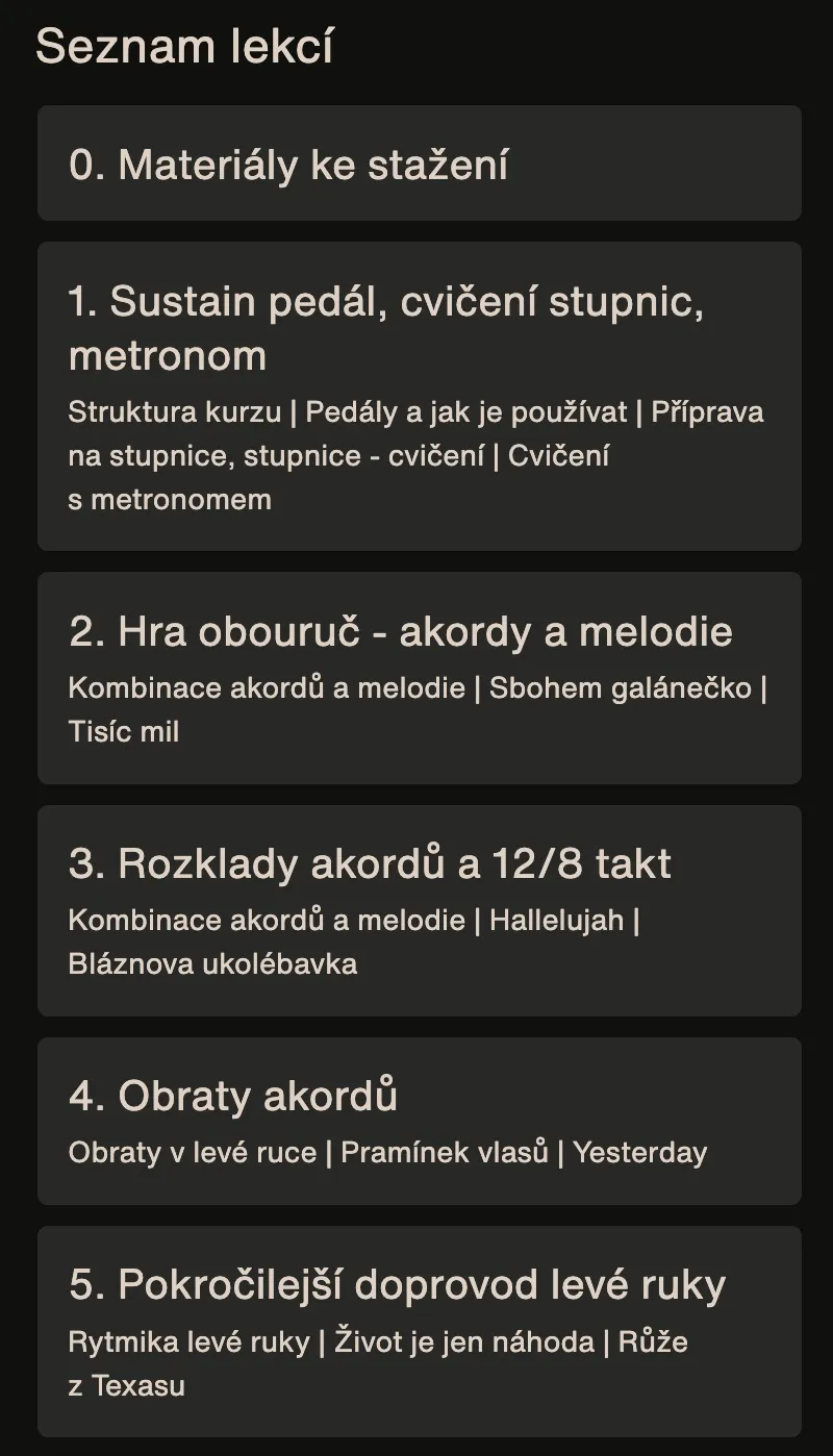 Hraní známých písniček ve druhém díle kurzu Piano a klávesy