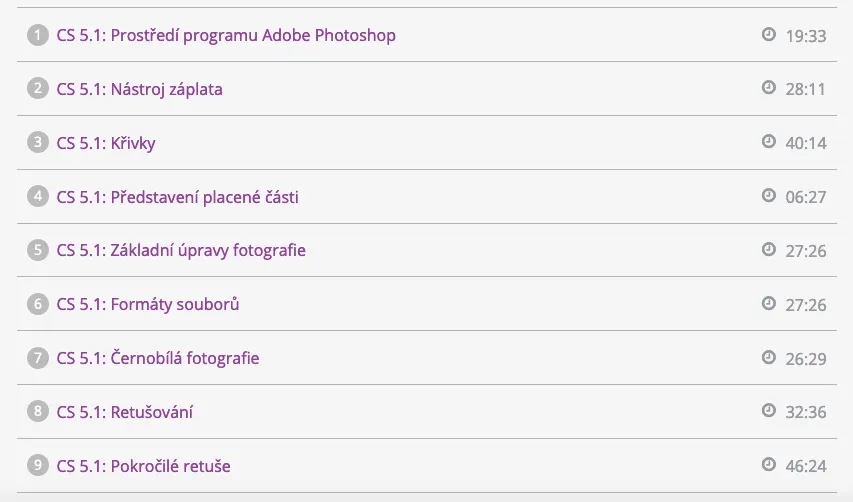 Ukázka lekcí online kurzu Adobe Photoshop pro úpravu fotografií