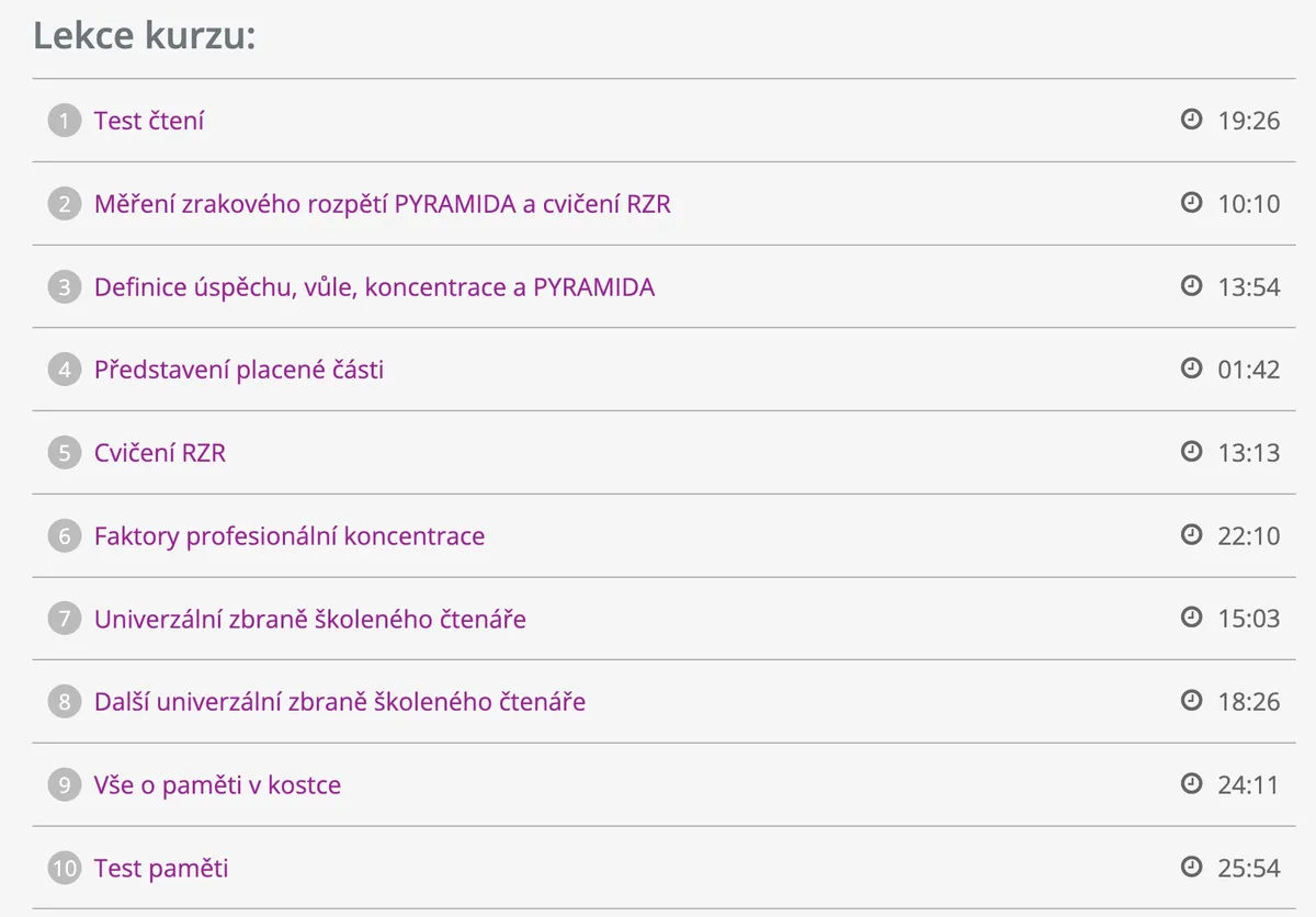 Online lekce kurzu rychločtení Davida Grubera na PC, mobilu i tabletu
