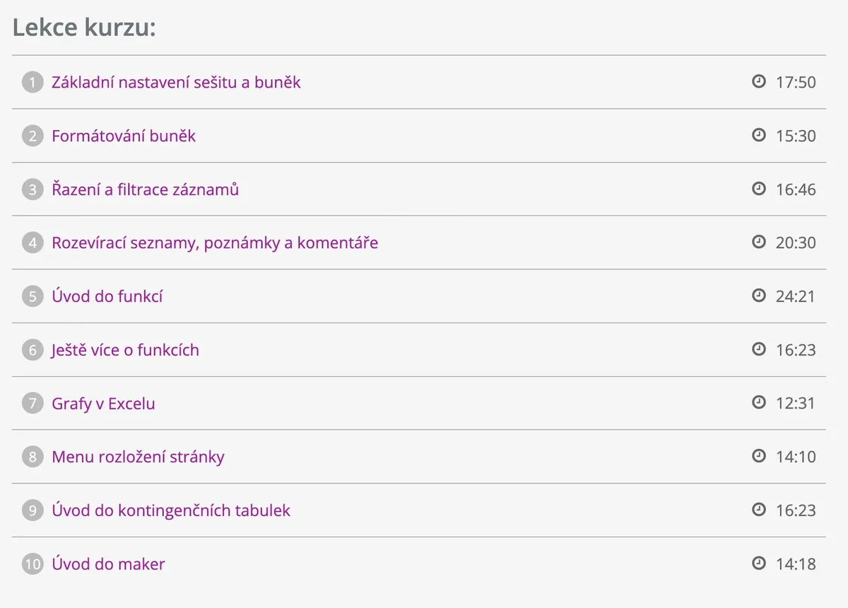 Ukázka z lekcí online kurzu Excel 365 nejen pro začátečníky