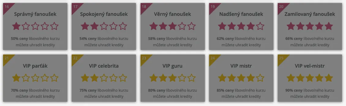 Nejvyšší věrnostní úroveň VIP velmistr se slevou 90 procent na Kurzech pro radost
