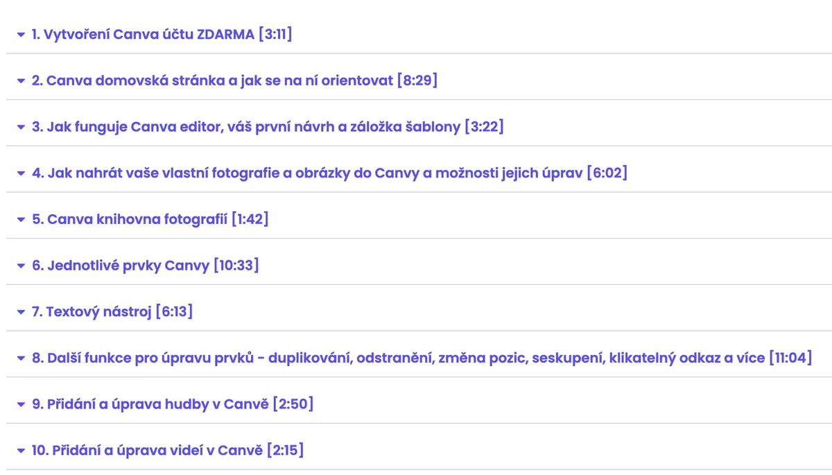 Ukázka z lekcí online kurzu Canva pro začátečníky