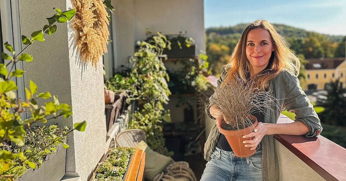 Zelený balkon plný rostlin z online kurzu Proměna balkonu od Lenky Železné