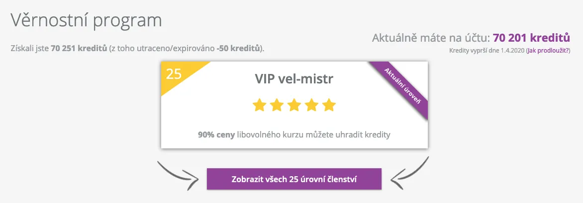 Přehled věrnostního programu Kurzů pro radost se slevou 90 procent