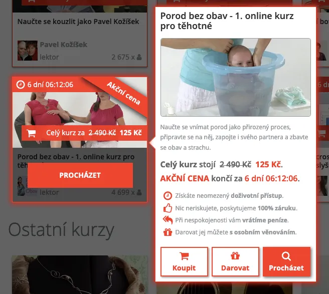 Výběr kurzu jako dárkového poukazu na Kurzech pro radost