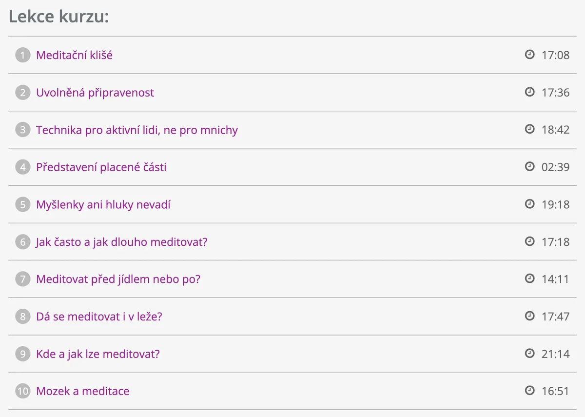 Ukázka z lekcí online kurzu Meditace jednoduše a prakticky